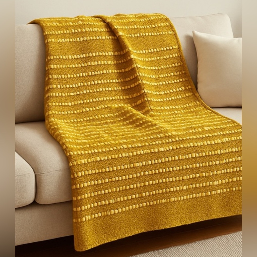 West Elm Mustard Textured Woven Throw Blanket 50x60 Cotton Slub Loop Yellow